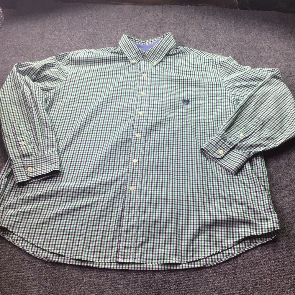 Chaps Mens 2XB Big & Tall Easy Care Gingham Button Down Shirt Green Navy White